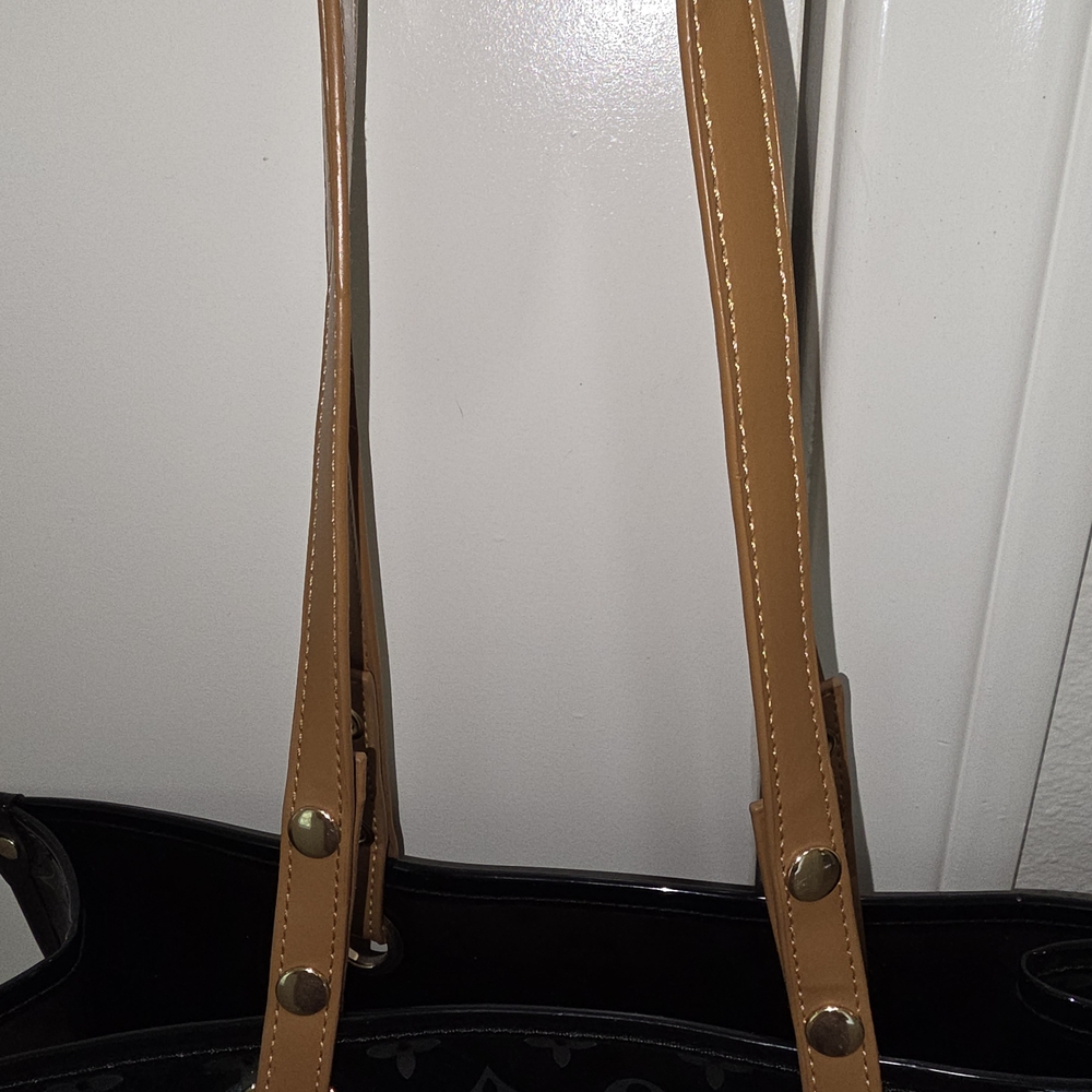 Designer Black and Tan Monogram Tote - Picture 5 of 11